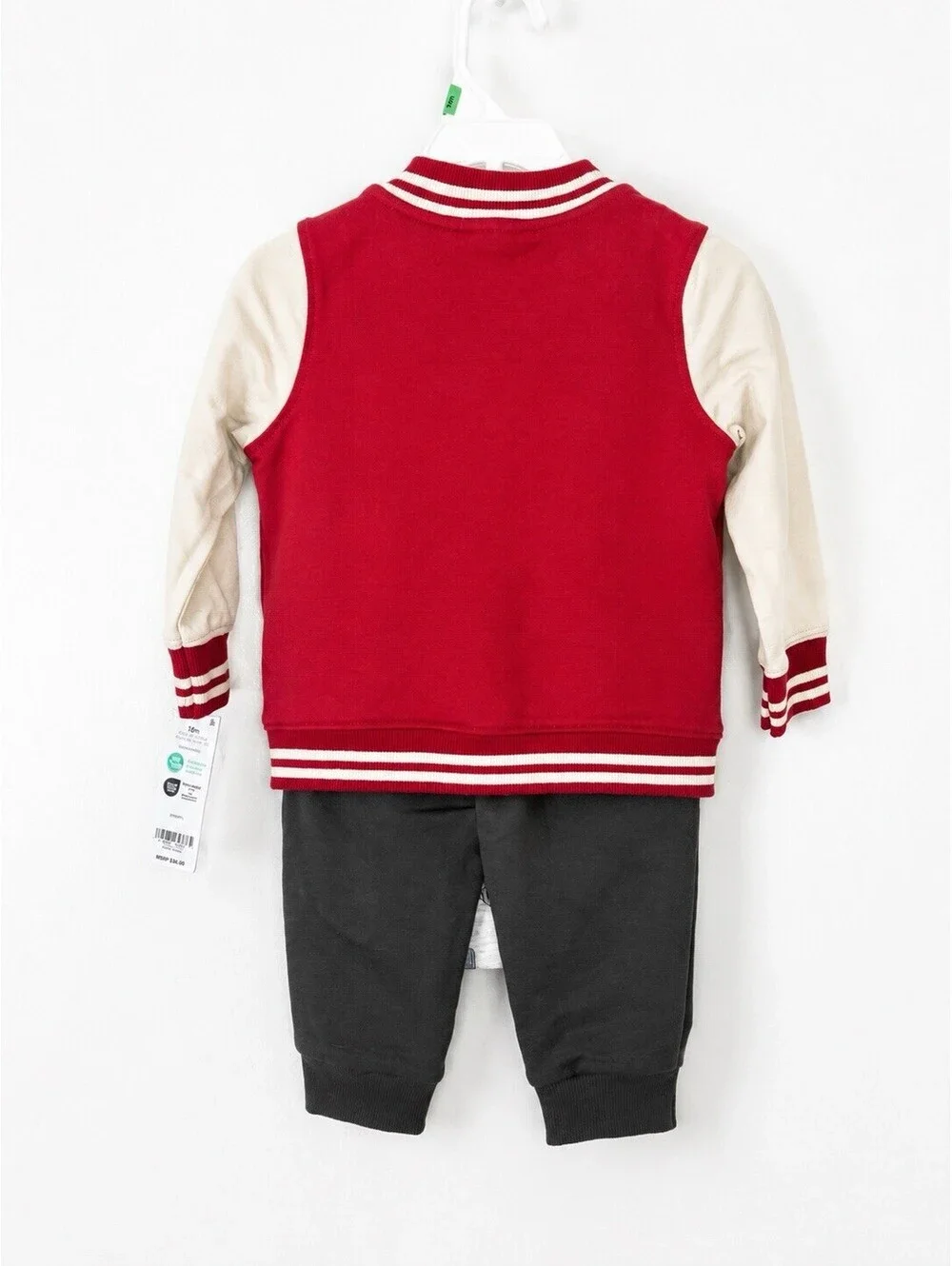 Carter's Boys 3-Piece Outfit Set 18M NWT Varsity Jacket Bodysuit Pants Gray Red